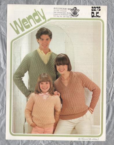 Wendy - Double Knit - Chest/Bust Sizes: 24-44" (61-112cm) - Design No.2275 - Family V Neck Sweaters - Knitting Pattern