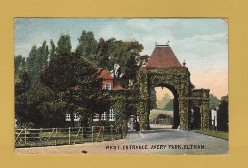 `West Entrance, Avery Park, Eltham` - Postally Used - Woolwich 17th October 1905 Postmark - Woolwich Postcard.
