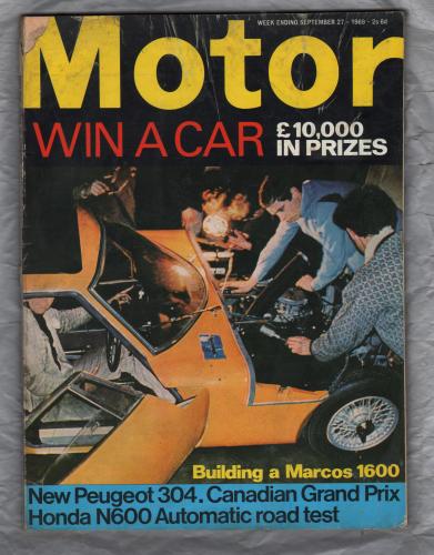 Motor Magazine - Issue No.3510 - September 27th 1969 - `Building a Marcos & New Peugeot 304` - Published by Temple Press Limited