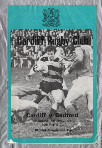 `Cardiff Rugby Club` - Cardiff vs Bedford - Saturday 4th April 1981 - Cardiff Arms Park