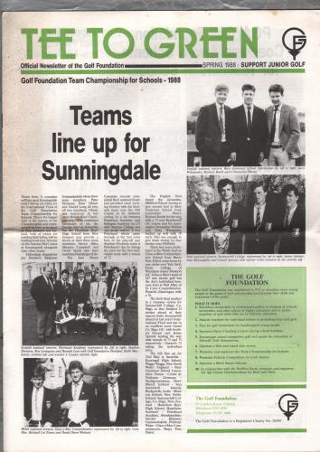 Tee To Green - Spring 1988 - `Team Line Up For Sunningdale` - Golf Foundation Publication