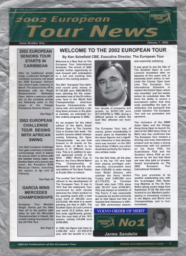 European Tour News - No.1 - January 7th 2002 - `Welcome To The 2002 European Tour` - Published by PGA European Tour
