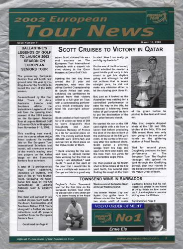 European Tour News - No.11 - March 18th 2002 - `Scott Cruises To Victory In Qatar` - Published by PGA European Tour