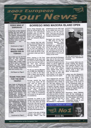 European Tour News - No.12 - March 25th 2002 - `Borrego Wins Madeira Island Open` - Published by PGA European Tour