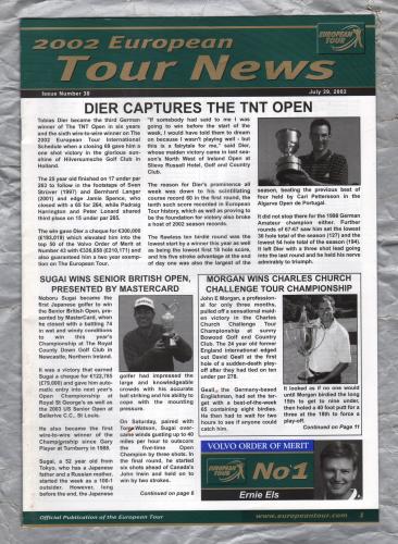European Tour News - No.30 - July 29th 2002 - `Dier Captures The TNT Open` - Published by PGA European Tour