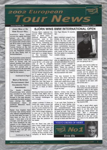 European Tour News - No.35 - September 2nd 2002 - `Bjorn Wins BMW International Open` - Published by PGA European Tour