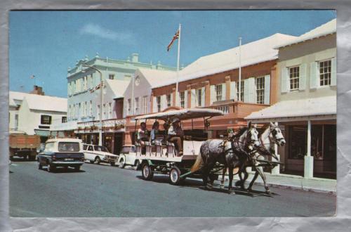 `Hamilton`s Main Thoroughfare` - Bermuda - Postally Used - St Georges 26th February 1973 Postmark also has Bermuda Slogan - Tropical Traders Ltd Postcard