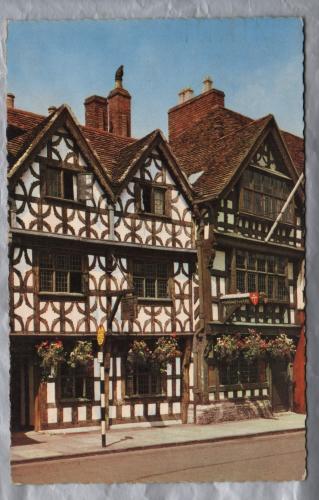`Garrick Inn and Harvard House, Stratford upon Avon` - Postally Used - Stratford Upon Avon 20th April 1966 Postmark with Slogan - Unknown Producer