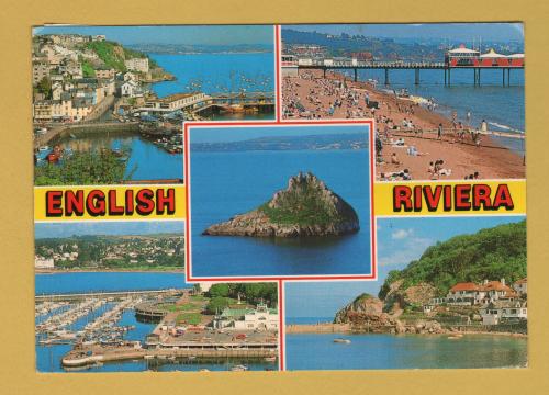 `English Riviera` - Multiview - Postally Used - South Devon ????? 199? Postmark with Slogan - Salmon Postcard.