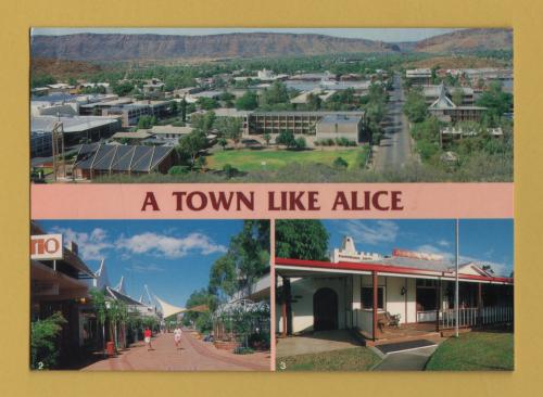 `A Town Like Alice` - Postally Used - Alice Springs 25th October 1989 ILT 0870 Postmark with Slogan - Barker Souvenirs Postcard