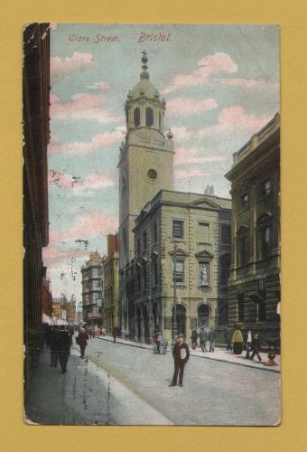 `Clare Street, Bristol` - Postally Used - Bristol 31st December 1906 Postmark - E.S Postcard