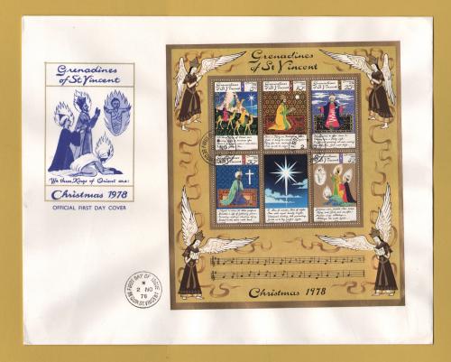 The Grenadines of St Vincent - Miniature Sheet FDC - 2nd November 1978 - `Christmas` Issue - Unaddressed First Day Cover