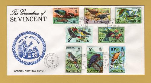 The Grenadines of St Vincent - FDC - 24th April 1974 - `Definitive Birds` Issue - Lower Values - Unaddressed First Day Cover