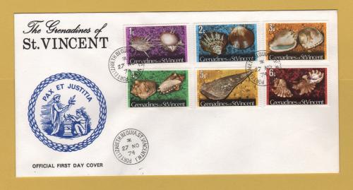 The Grenadines of St Vincent - FDC - 27th November 1974 - `Shells` Issue - Lower Values - Unaddressed First Day Cover