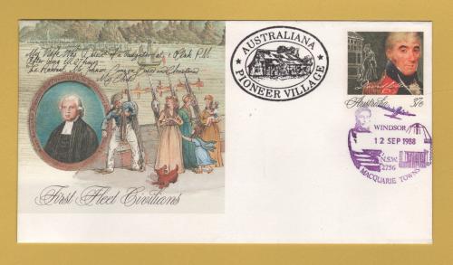 Australia Post - First Fleet Civilians Cover - `Macquarie Towns - 12 SEP 1988 - Windsor - NSW 2756` - Pictorial Postmark - 37c Pre-Printed Stamp