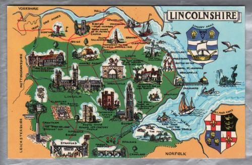 `Lincolnshire` - County Map - Postally Unused - Photo Precision Postcard