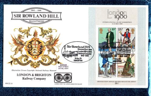 Benham - FDC - 24th October 1979 - `Sir Roland Hill - London & Brighton Railway Company` Miniature Sheet Cover - BOCS 16 - First Day Cover