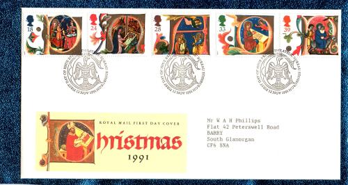 Royal Mail - FDC - 12th November 1991 - `Christmas 1991` Cover - Addressed First Day Cover