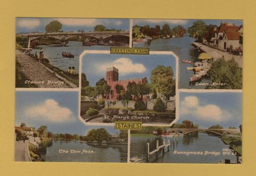`Greetings From Staines` Multiview - Postally Used - Staines 28th August 1964 Middlesex Postmark - F.Frith & Co. Ltd Postcard.