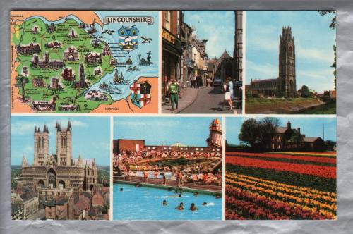`Lincolnshire` - County Map and Multi View - Postally Unused - Photo Precision Postcard