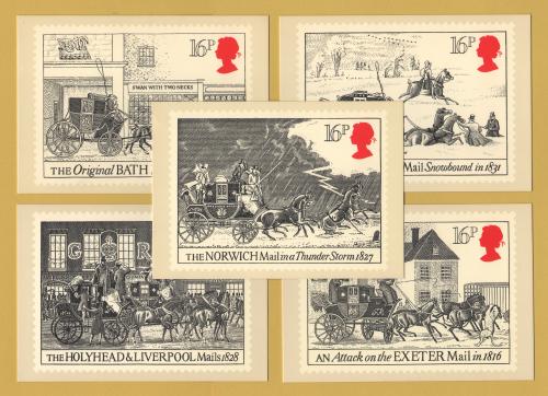U.K - PHQ Cards - 78 Set - Issued 31st July 1984 - 5 Stamp Cards - Mail Coach Issue - Unused