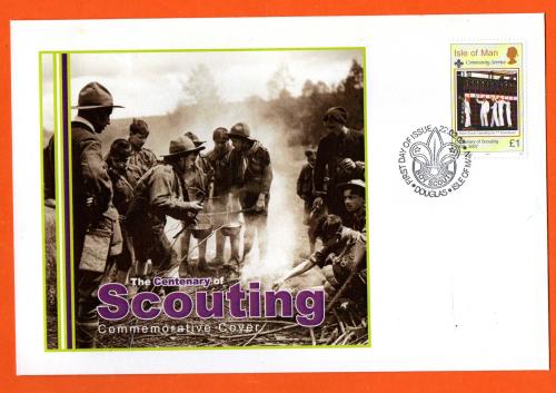 Isle Of Man - FDC - 22nd February 2007 - `Europa-Centenary of Scouting` Issue - Single Â£1 `Community Service` Stamp First Day Cover