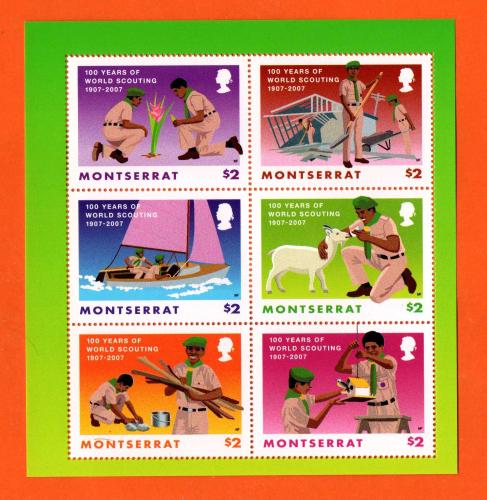 Montserrat - 6 Stamp Miniature Sheet - `100 Years Of World Scouting 1907-2007` Issue - 2007 - Mint Never Hinged