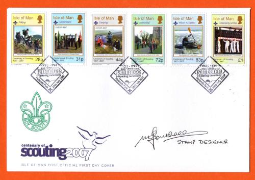 Isle Of Man - Signed Commemorative Cover - 28th July 2007 - `Europa-Centenary of Scouting` Issue - 6 Stamp Opening Ceremony Cover