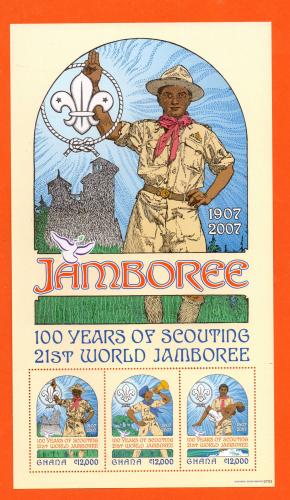 Ghana - 3 Stamp Miniature Sheet - `100 Years Of Scouting - 21st World Jamboree` Issue - 2007 - Mint Never Hinged