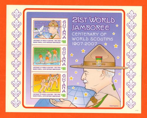 Guyana - 3 Stamp Miniature Sheet - `Centenary of World Scouting - 21st World Jamboree` Issue - 2007 - Mint Never Hinged
