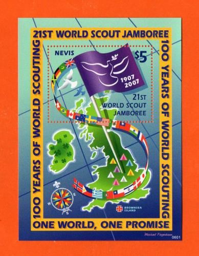 Nevis - Single Stamp Miniature Sheet - `100 Years Of World Scouting - 21st World Jamboree` Issue - 2007 - Mint Never Hinged
