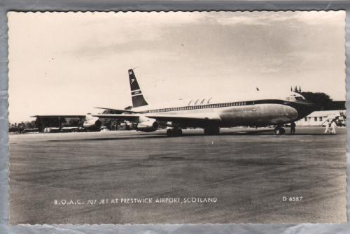 `B.O.A.C. 707 Jet At Prestwick Airport, Scotland` - Postally Unused - Velentine`s `Real Photo` Postcard 