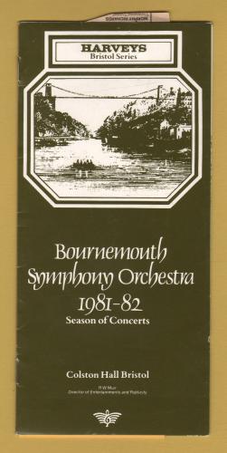 Harveys Bristol Series - `Bournemouth Symphony Orchestra 1981-82` - Season of Concerts - With Ticket Stub - Wednesday, 16th December 1981 - Programme - Colston Hall, Bristol