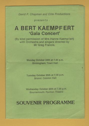 `A Bert Kaempfert - Gala Concert` - David P.Chapman and Elite Productions - With Ticket Stub - Tues 25th October 1983 - Programme - Colston Hall, Bristol
