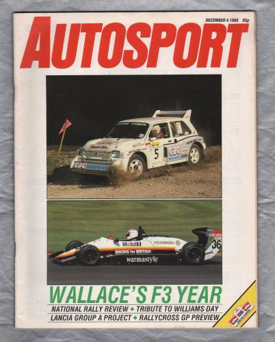 Autosport - Vol.105 No.10 - December 4th 1986 - `Wallace`s F3 Year` - A Haymarket Publication