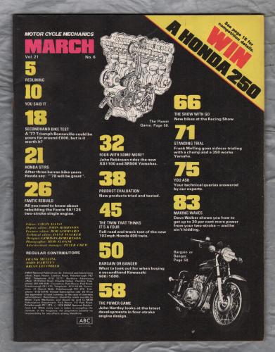 Motor Cycle Mechanics - Vol.21 No.6 - March 1978 - `The Twin That Thinks It`s A Four` - Published by Emap Metro