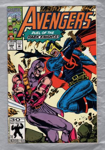 The AVENGERS - Vol.1 No.344 - February 1992 - `Duel of the Dark Knights!` - Published by Marvel Comics
