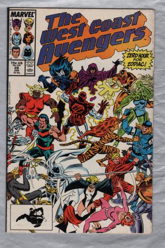 Stan Lee Presents: The West Coast Avengers - Vol.2 No.28 - January 1988 - `Zero Hour For Zodiac!` - Published by Marvel Comics