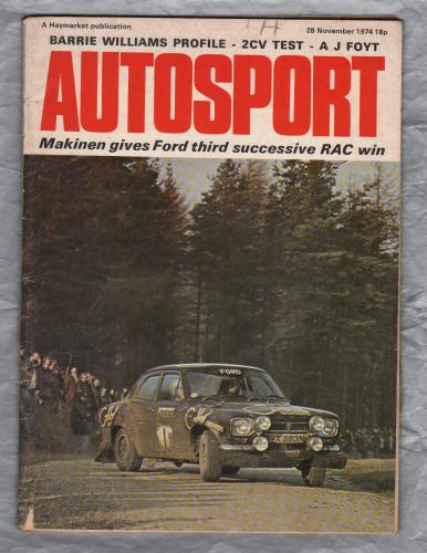 Autosport - Vol.57 No.7 - November 28th 1974 - `2CV Test-Lancia Stratos` - A Haymarket Publication
