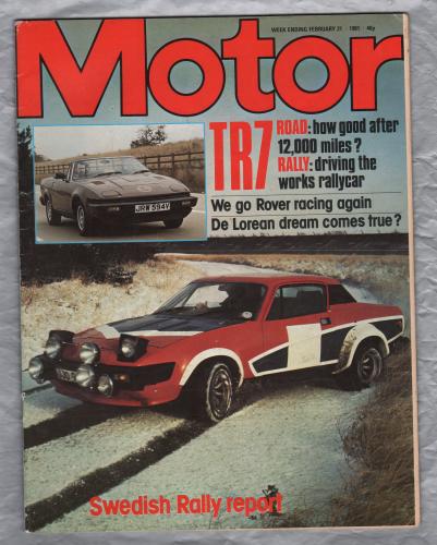 Motor Magazine - Vol.160 No.4085 - February 21st 1981 - `Road Tests: Peugeot 305S, CX Pallas Auto and TR7 Drophead` - Published by IPC