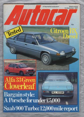 Autocar Magazine - Vol.162 No.4575 - September 15th 1984 - `Autotests: Citroen BX 19RD and Alfa Romeo 33 Green Cloverleaf` - Published by Haymarket