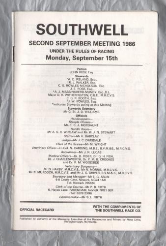 Southwell Racecourse - Monday 15th September 1986 - National Hunt Meeting