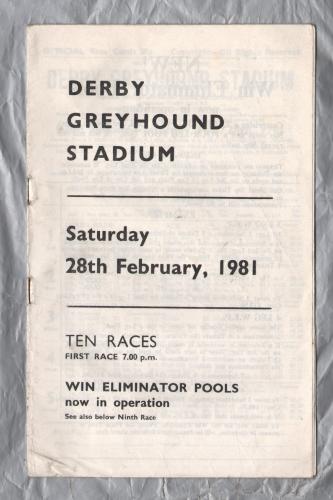 Derby Greyhound Stadium - Saturday 28th February 1981 - 10 Race Card