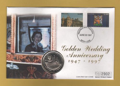 Westminster/Mercury - 23rd June 1997 - `H.M Queen Elizabeth ll Golden Wedding Anniversary` - Sierra Leone Coin/Stamp FDC