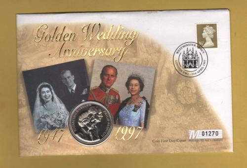Westminster/Mercury - 21st April 1997 - `H.M Queen Elizabeth ll Golden Wedding Anniversary` - United Kingdom Coin/Stamp FDC