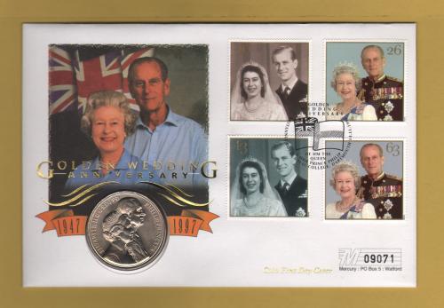 Westminster/Mercury - 13th November 1997 - `H.M Queen Elizabeth ll Golden Wedding Anniversary` - United Kingdom Coin/Stamp FDC