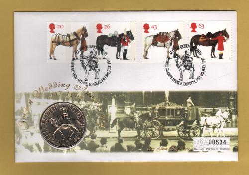 Westminster/Mercury - 8th July 1997 - `H.M Queen Elizabeth ll Golden Wedding Anniversary` - United Kingdom Coin/Stamp FDC