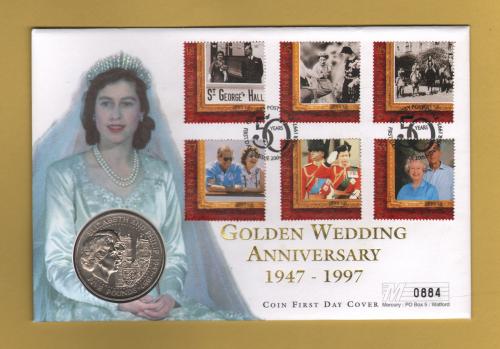 Westminster/Mercury - 20th November 1997 - `H.M Queen Elizabeth ll Golden Wedding Anniversary` - Guernsey Coin/Stamp FDC