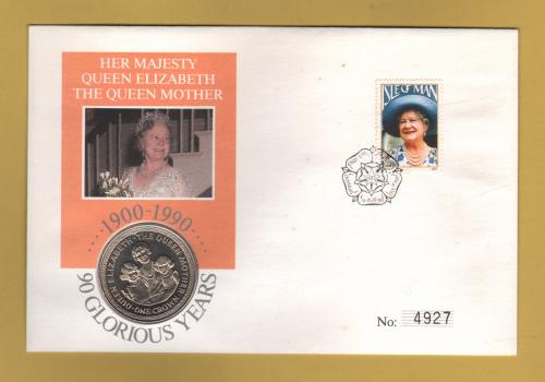 Westminster/Mercury - 4th August 1990 - `H.M Queen Elizabeth The Queen Mother - 90th Birthday` - Isle of Man Coin/Stamp Cover