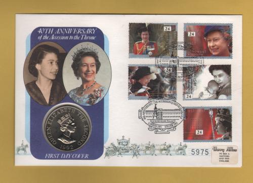 Westminster/Mercury - 6th February 1992 - `40th Anniversary of the Accession to the Throne` - U.K. & Alderney Coin/Stamp Cover
